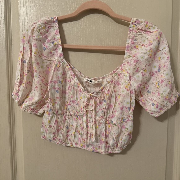 Elodie Tops - Anthropologie Elodie Pink and White Floral Crop Size M New Cottagecore Coquette